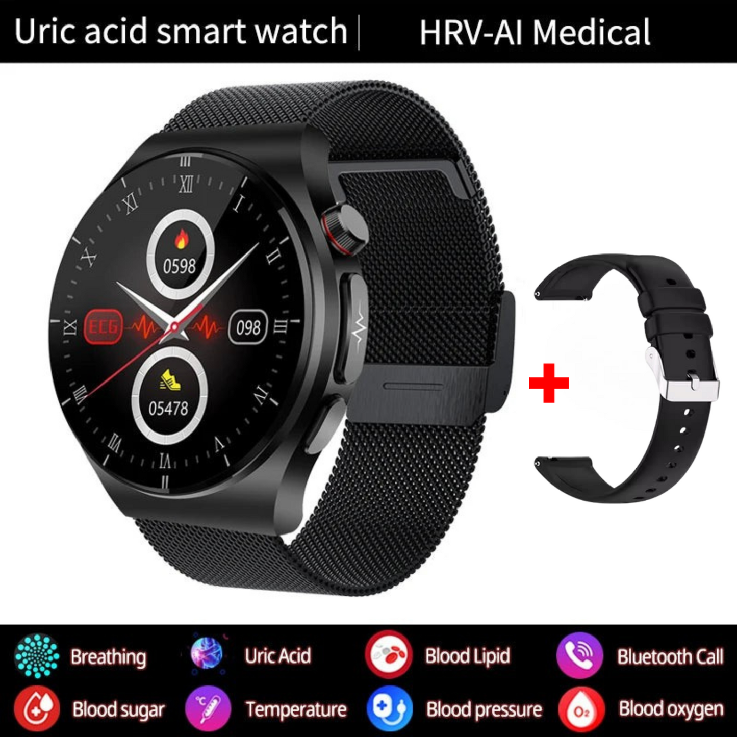 MedWatch™ PulseXplorer - Laser Treatment Smart Watch, Blood Sugar, Lipid and Uric Acid Medical Grade ECG+PPG Health Monitoring