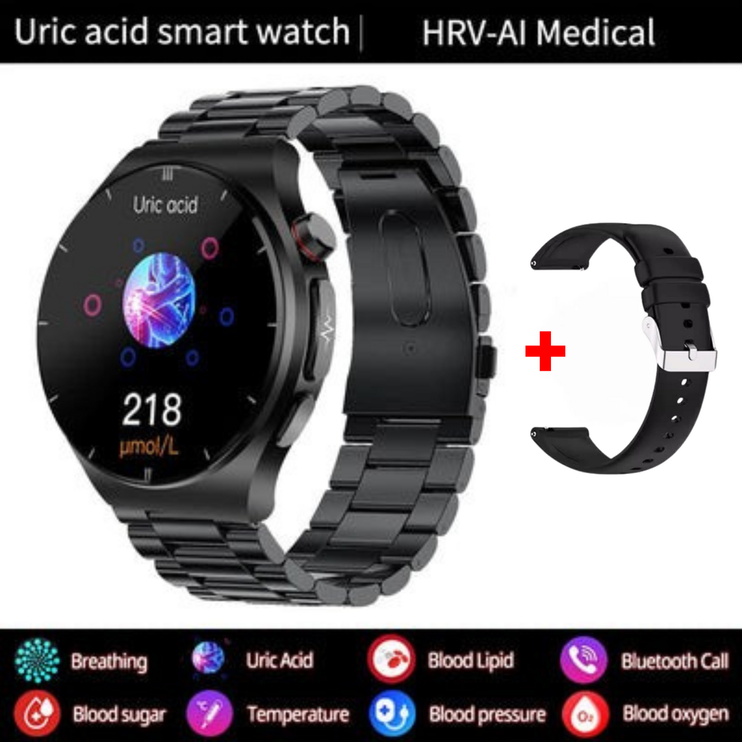 MedWatch™ PulseXplorer - Laser Treatment Smart Watch, Blood Sugar, Lipid and Uric Acid Medical Grade ECG+PPG Health Monitoring