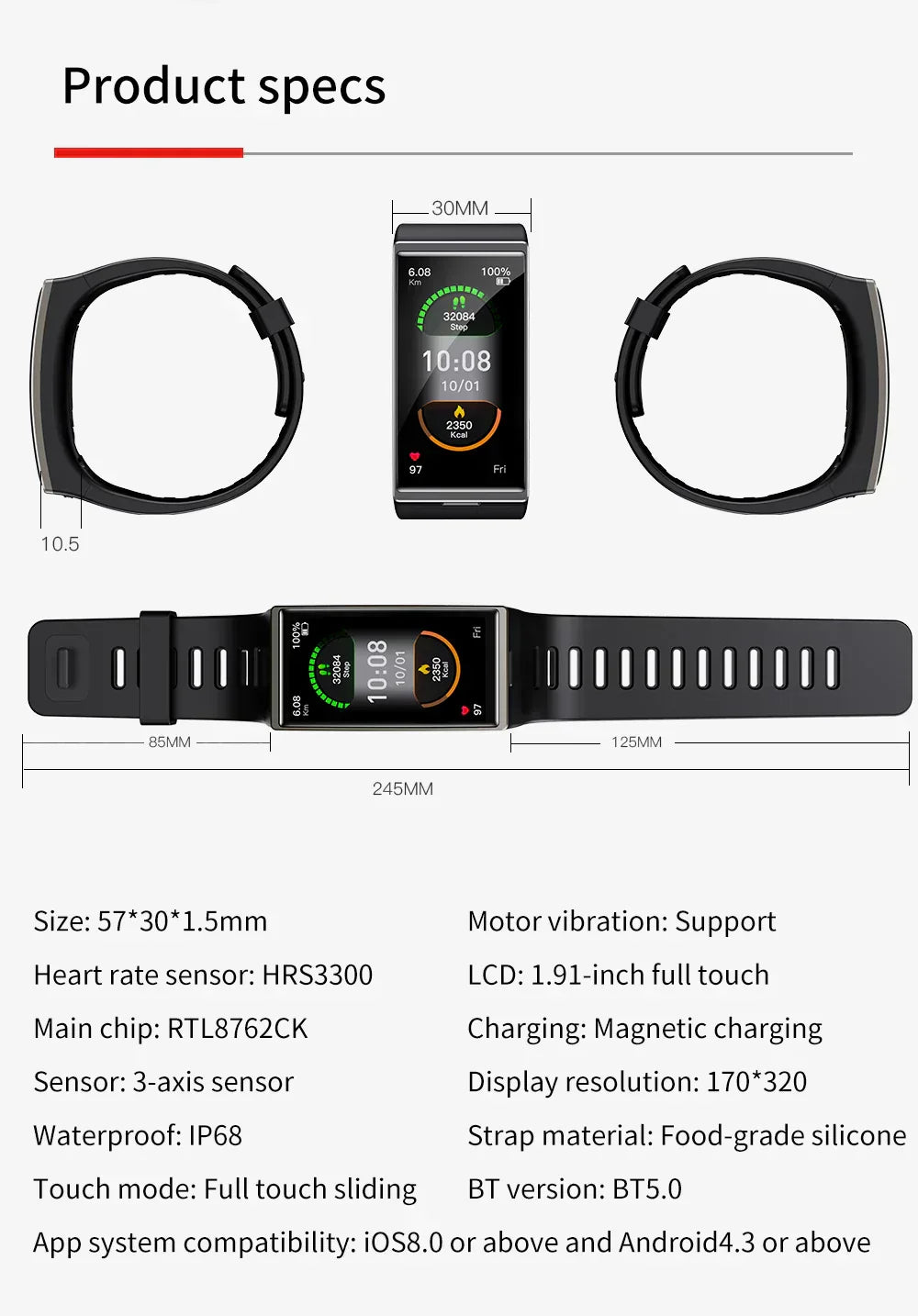 MedWatch™ Splendor - Smartwatch 1.9 Inch IP68 Waterproof Sport Heart Rate Blood Pressure Android IOS