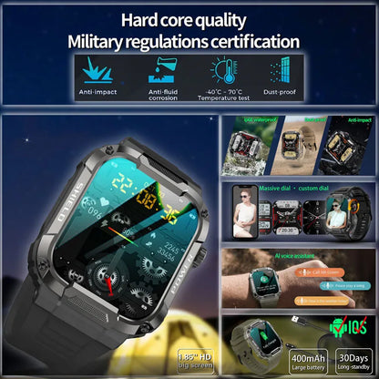 MedWatch™ Strive - Men Smart Watch Military Healthy Monitor AI Voice Bluetooth Call Fitness Waterproof Sports Smartwatch