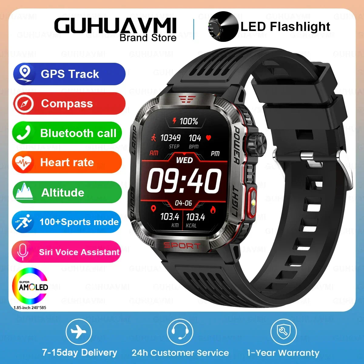 MedWatch™ Endurance - Smart Watch Men 1.96 inch GPS Compass IP68 Bluetooth call Outdoor Sports Fitness Tracker Smartwatch
