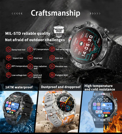 MedWatch™ Shield - Smart Watch Men Altitude Compass GPS Sports 1ATM Waterproof Watch Bluetooth Talk SmartWatches