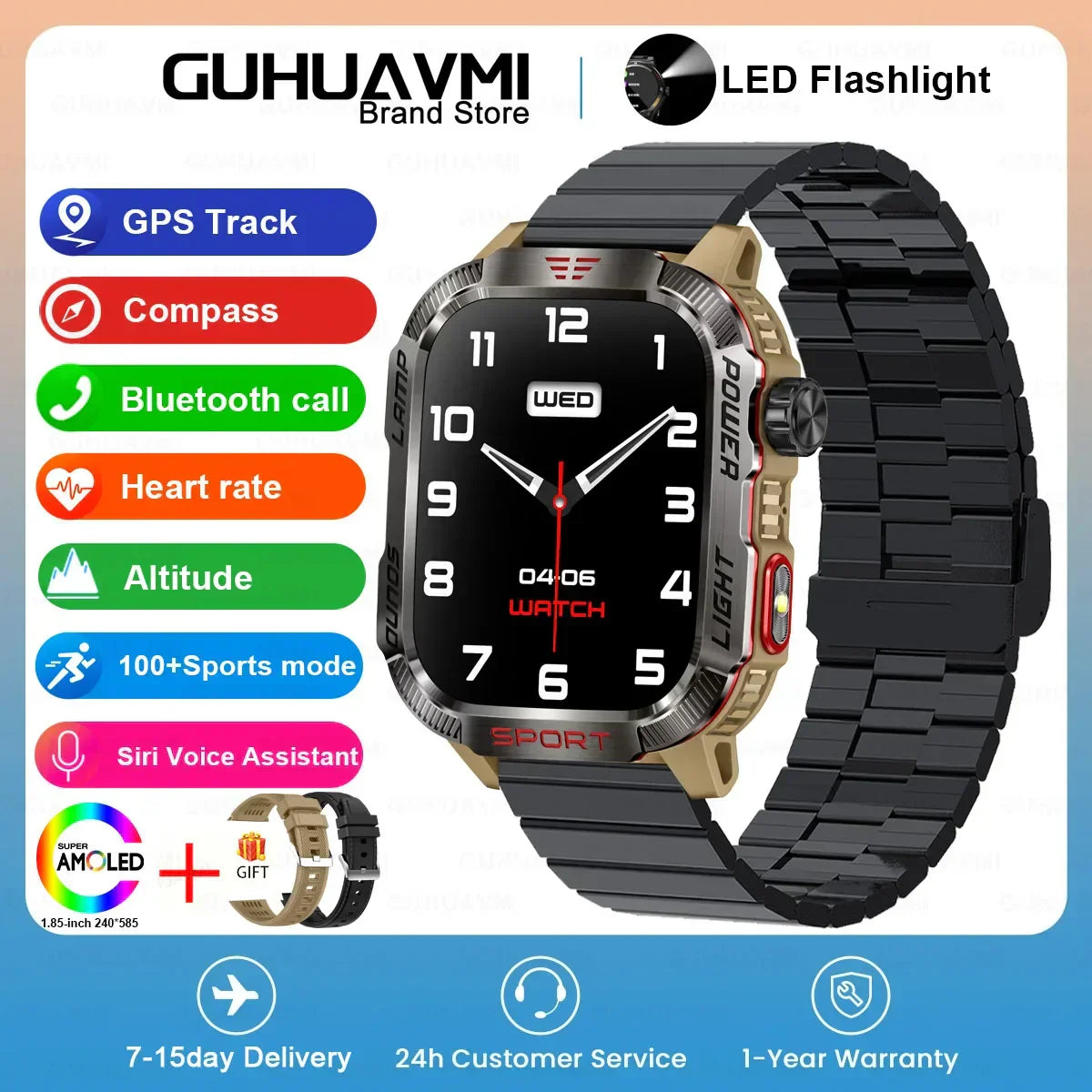 MedWatch™ Endurance - Smart Watch Men 1.96 inch GPS Compass IP68 Bluetooth call Outdoor Sports Fitness Tracker Smartwatch