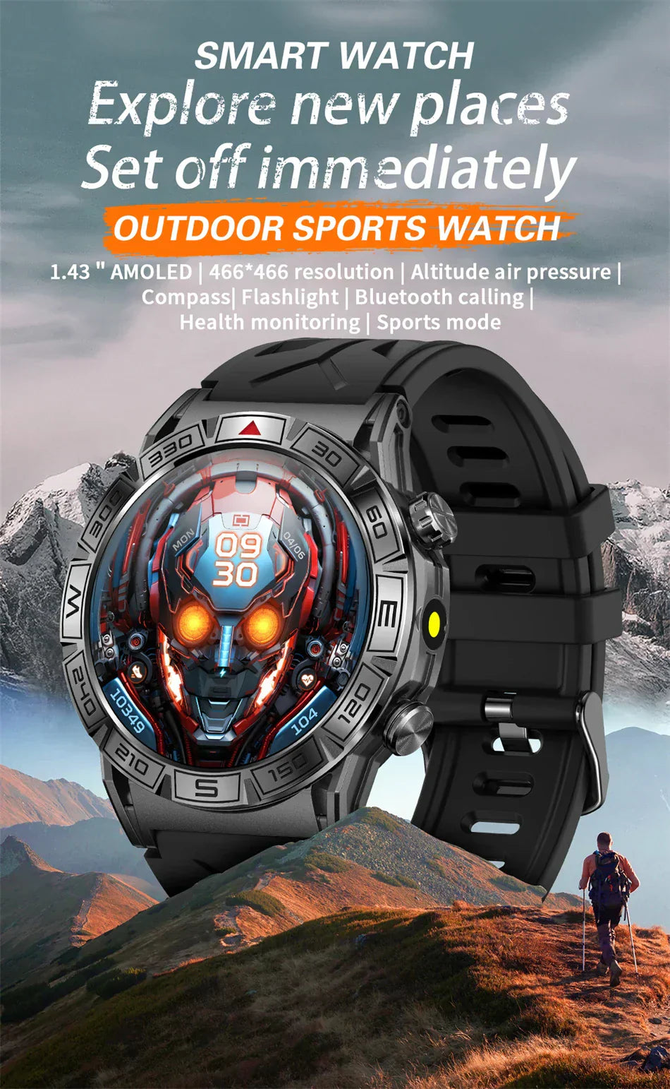 MedWatch™ Shield - Smart Watch Men Altitude Compass GPS Sports 1ATM Waterproof Watch Bluetooth Talk SmartWatches