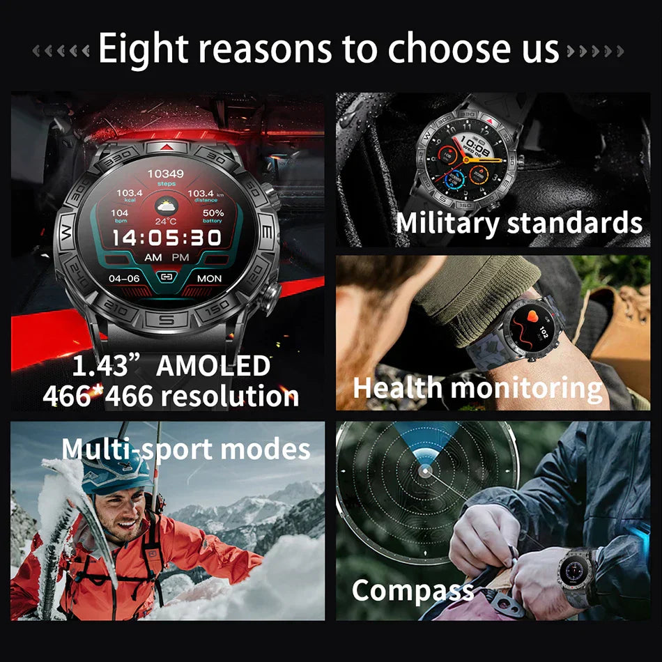 MedWatch™ Shield - Smart Watch Men Altitude Compass GPS Sports 1ATM Waterproof Watch Bluetooth Talk SmartWatches