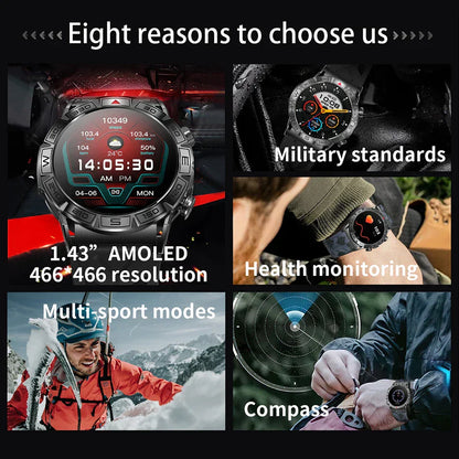 MedWatch™ Shield - Smart Watch Men Altitude Compass GPS Sports 1ATM Waterproof Watch Bluetooth Talk SmartWatches