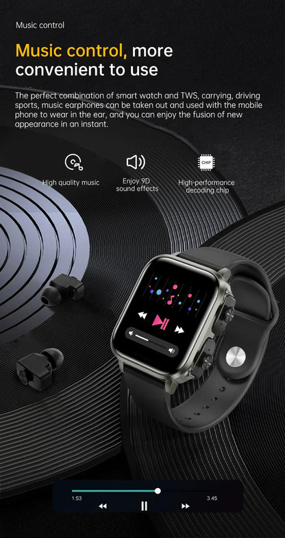 MedWatch™ Unite -Smart Watch With Bluetooth Earphone Waterproof, Touch Big Display Screen Best Relog Inteligente