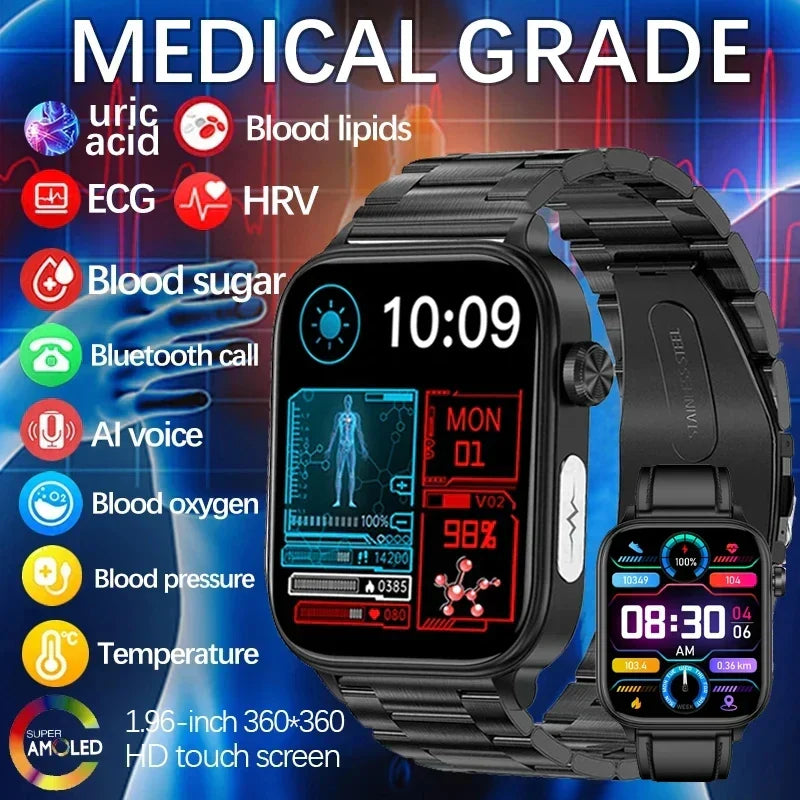 MedWatch™ Gunuine - Lipids Uric Acid Blood Glucose Monitoring Smart Watch, ECG+PPG Fitness Tracker