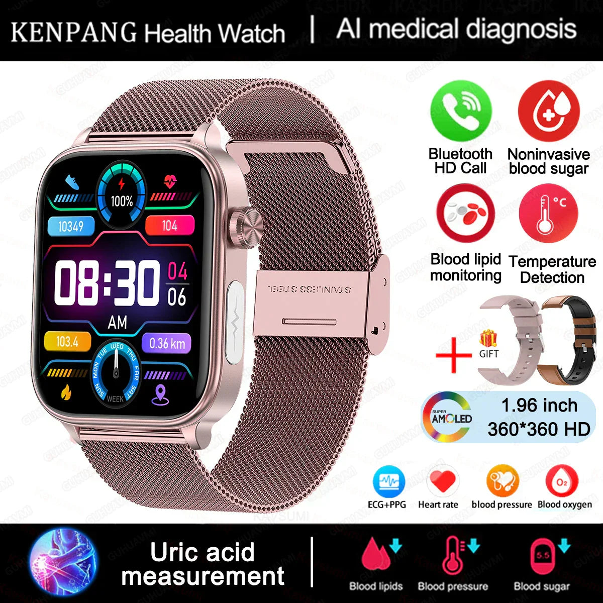 MedWatch™ Gunuine - Lipids Uric Acid Blood Glucose Monitoring Smart Watch, ECG+PPG Fitness Tracker