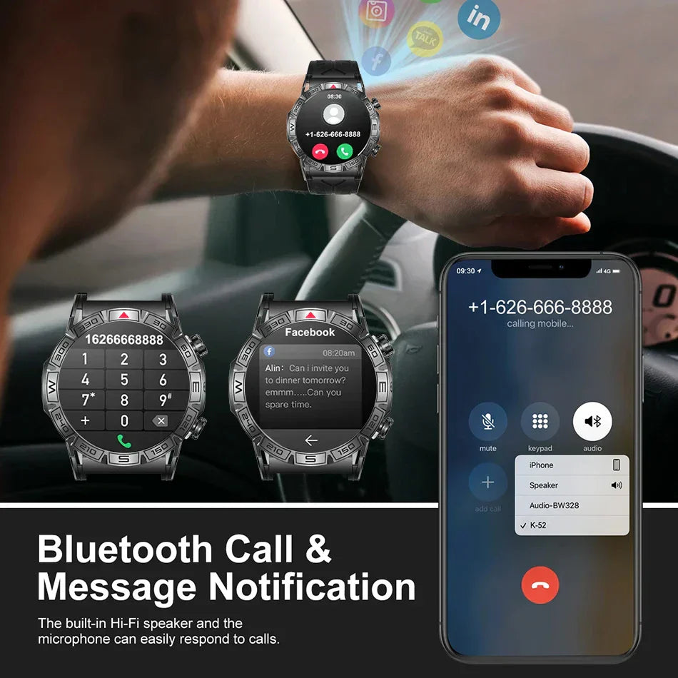 MedWatch™ Shield - Smart Watch Men Altitude Compass GPS Sports 1ATM Waterproof Watch Bluetooth Talk SmartWatches