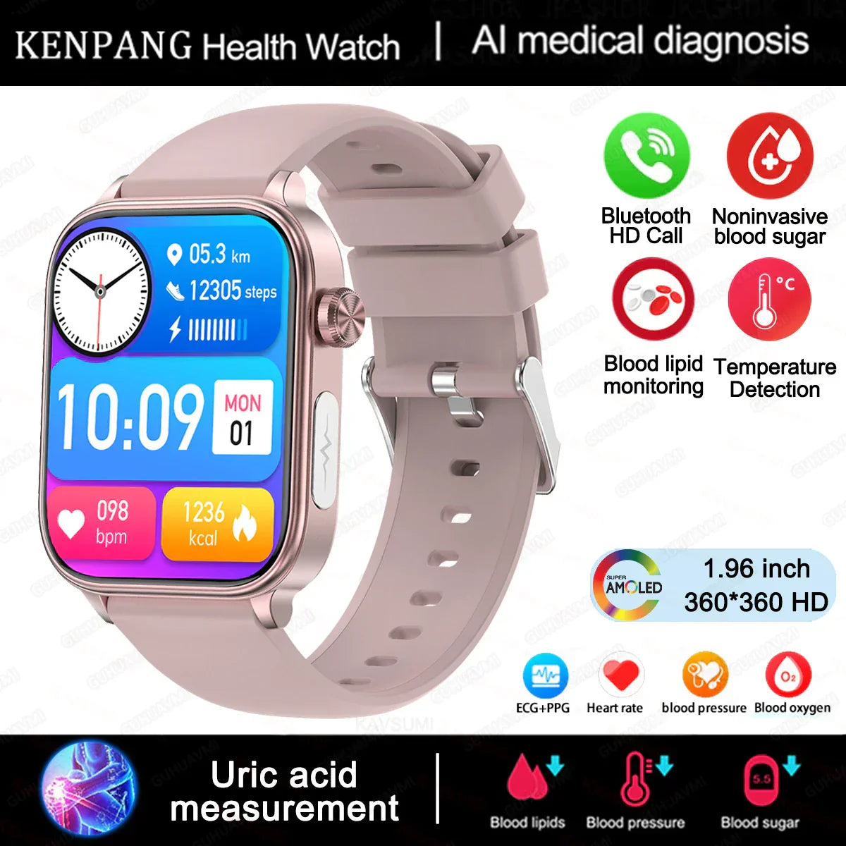 MedWatch™ Gunuine - Lipids Uric Acid Blood Glucose Monitoring Smart Watch, ECG+PPG Fitness Tracker